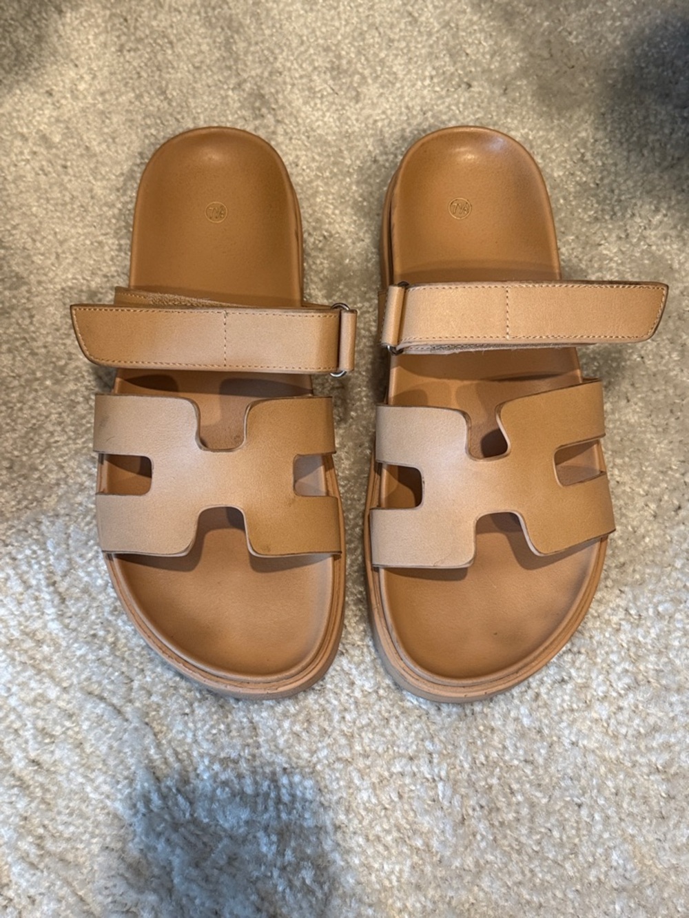 Leather Slide Sandals in Tan